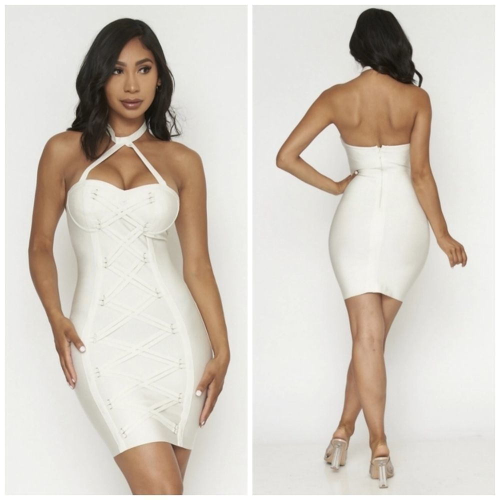 FashionNova Criss Cross Detail Bandage Mini Dress